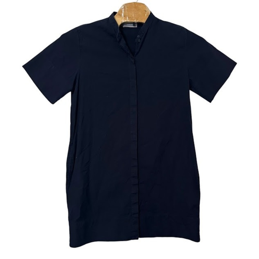 Everlane Navy Blue Short Sleeve‎ Button Up Pocket Shirt Dress Womens 12